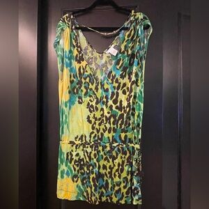 Diane Von Furstenberg Vibrant Green &Blue Animal Print Dress Swim Beach Cover Up